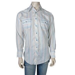 Vintage H Bar C Ranchwear Shirt Size Medium White Pinstriped Blue and Pink